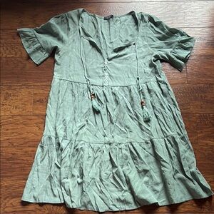 Green Short Sleeve Dress with Tassels